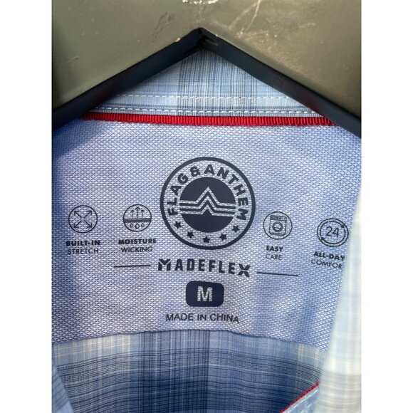 Flag and Anthem MadeFlex Mens M Blue Plaid Button Down Shirt Stretch Wicking - Picture 3 of 7